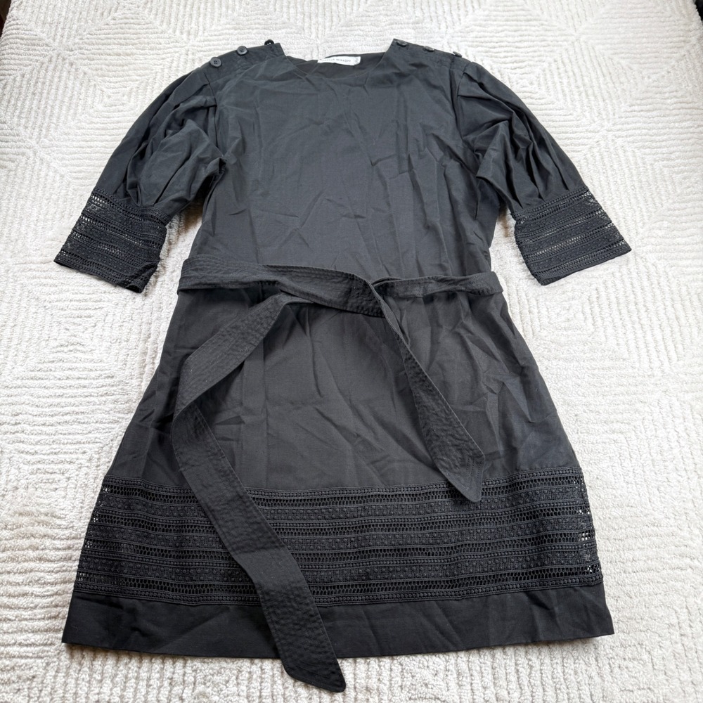Rebecca Minkoff Dress Womens XL Black Linen Crochet Lace Shift Boho Resort LBD